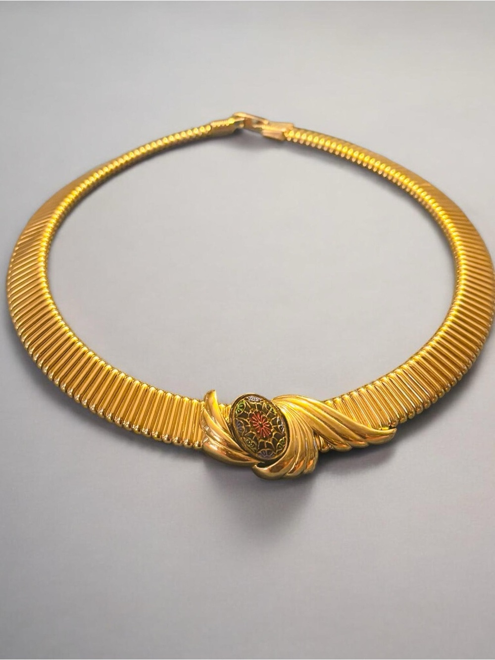 Gold-Tone Floral Center Collar Necklace